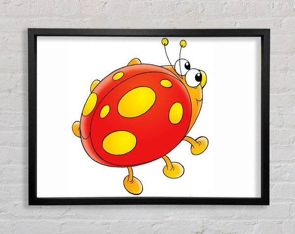 Cartoon Ladybug White Framed Print