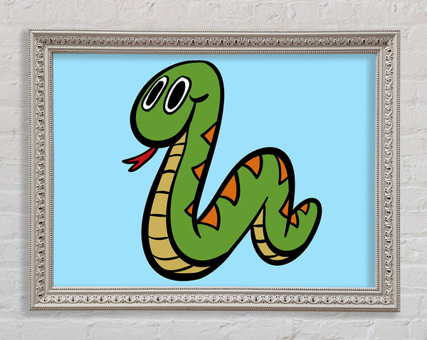 Cartoon Snake Baby Blue Framed Print