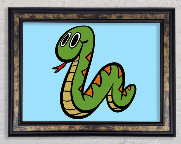 Cartoon Snake Baby Blue Framed Print