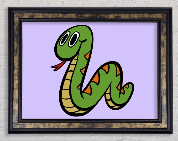 Cartoon Snake Lilac Framed Print