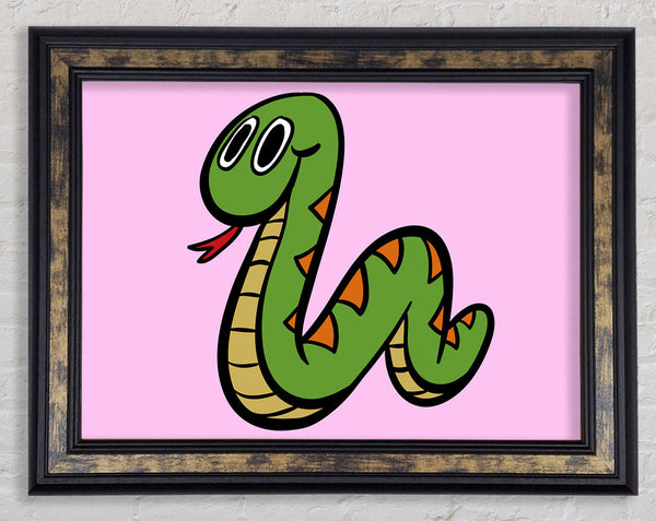 Cartoon Snake Pink Framed Print