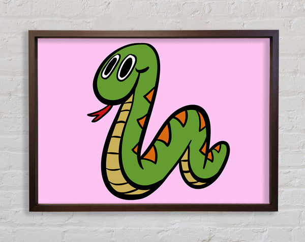 Cartoon Snake Pink Framed Print