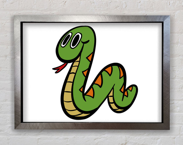Cartoon Snake White Framed Print