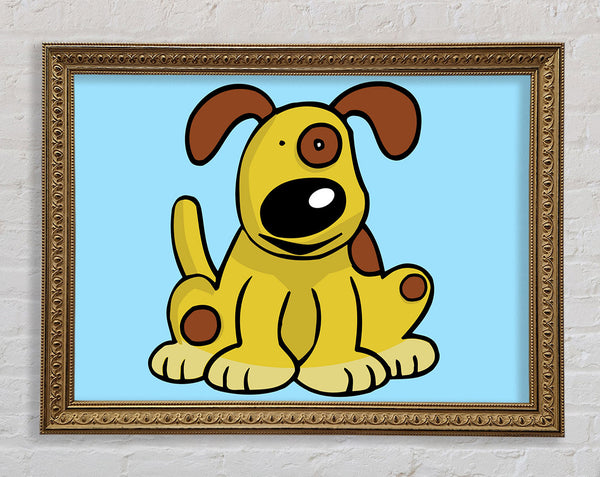 Dog Cartoon Tail Baby Blue Framed Print