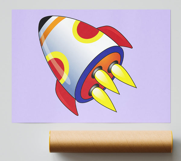 Flying Rocket Ship Lilac Print