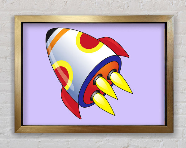 Flying Rocket Ship Lilac Framed Print