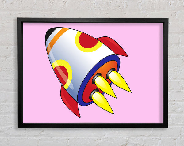 Flying Rocket Ship Pink Framed Print