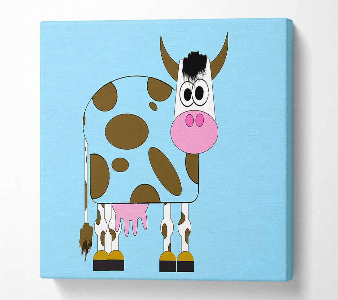  A Canvas Print of Funny Cow With Hair Baby Blue Canvas Wall Art