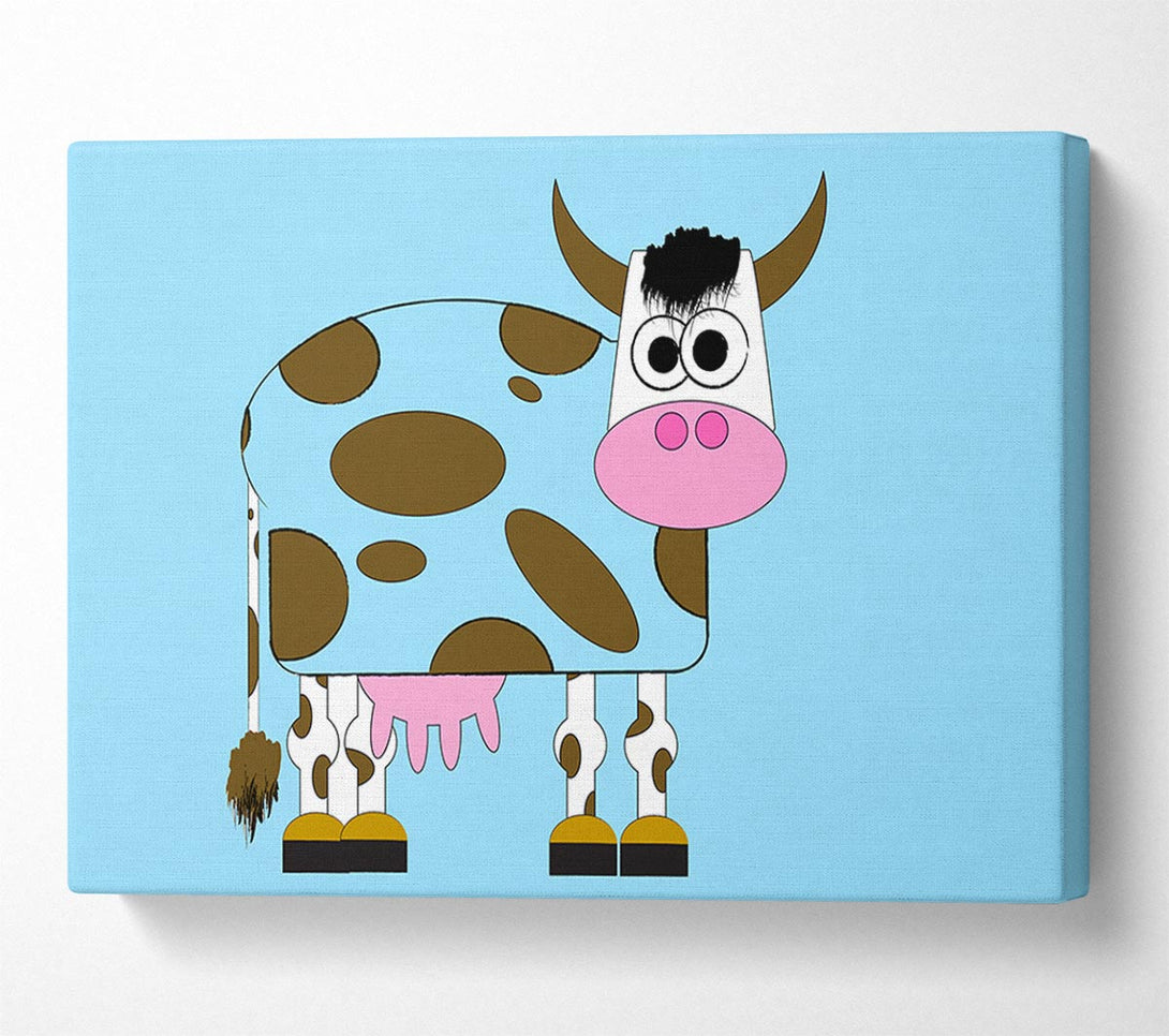  A Canvas Print of Funny Cow With Hair Baby Blue Canvas Wall Art