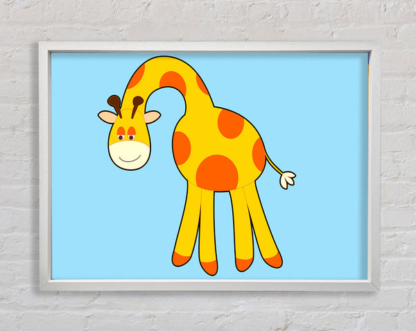 Funny Giraffe Looking Down Baby Blue Framed Print