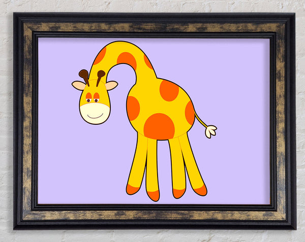 Funny Giraffe Looking Down Lilac Framed Print