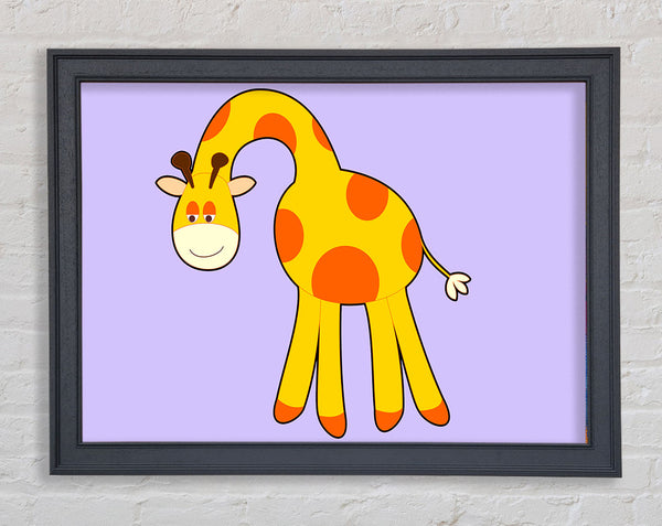 Funny Giraffe Looking Down Lilac Framed Print