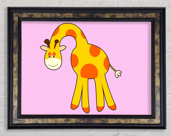 Funny Giraffe Looking Down Pink Framed Print