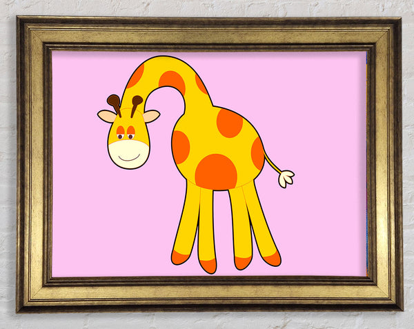 Funny Giraffe Looking Down Pink Framed Print