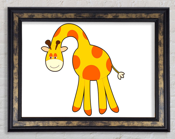 Funny Giraffe Looking Down White Framed Print