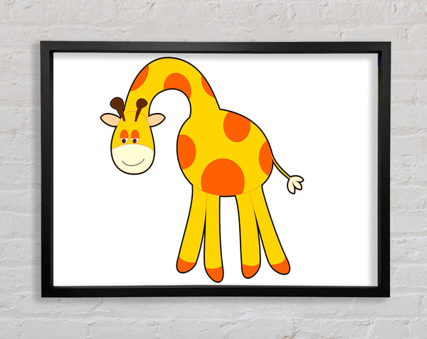 Funny Giraffe Looking Down White Framed Print