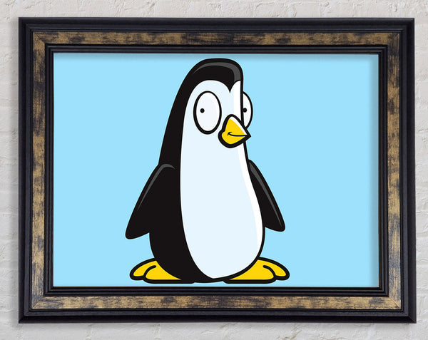 Funny Penguin Baby Blue Framed Print