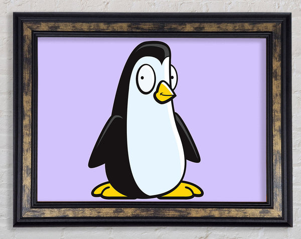 Funny Penguin Lilac Framed Print