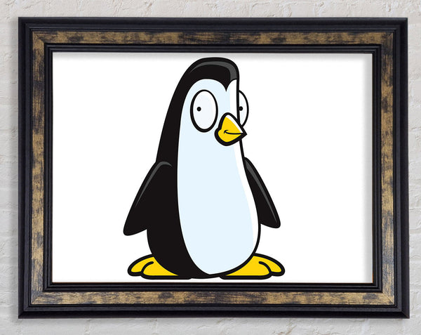 Funny Penguin White Framed Print