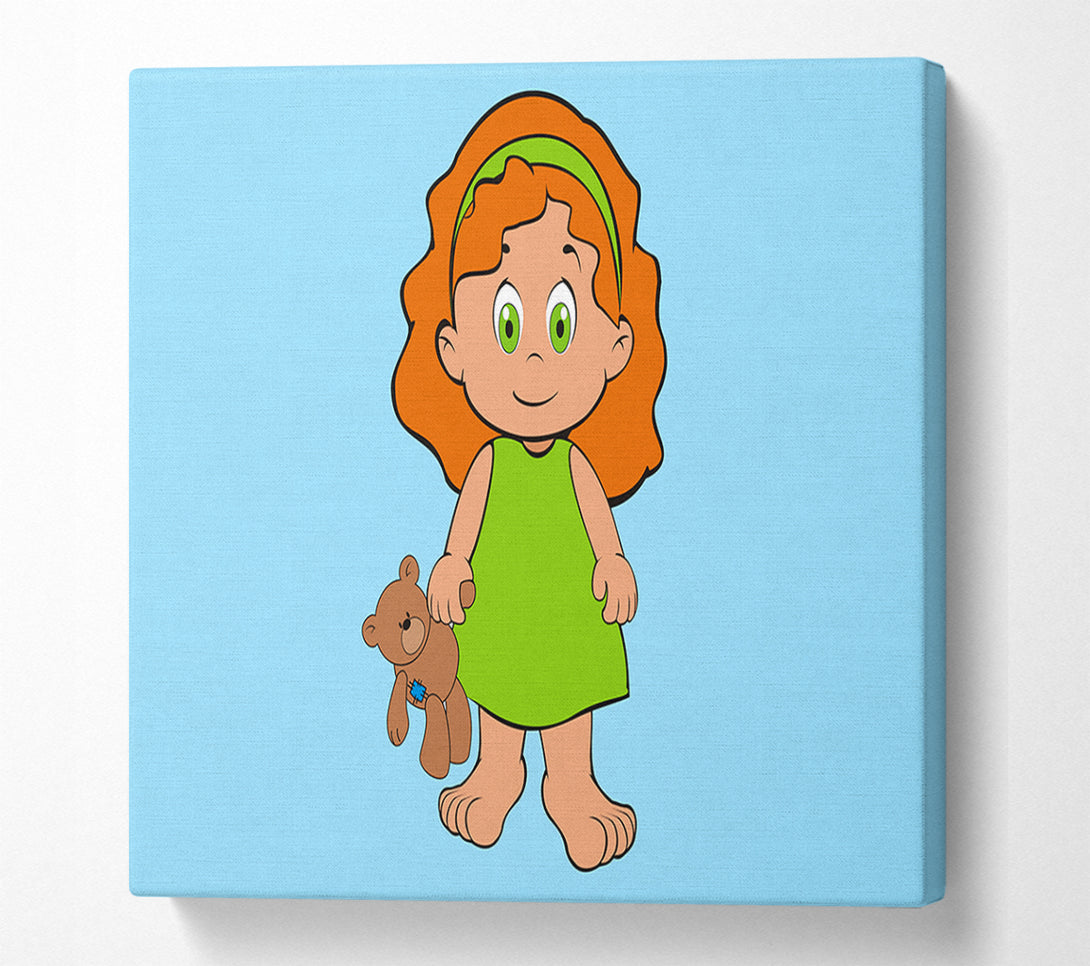  A Canvas Print of Girl With Teddy Bear Baby Blue Canvas Wall Art