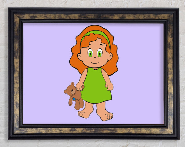 Girl With Teddy Bear Lilac Framed Print