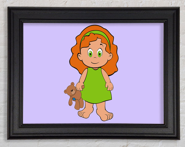 Girl With Teddy Bear Lilac Framed Print