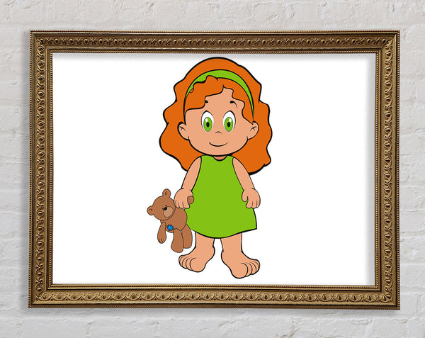 Girl With Teddy Bear White Framed Print