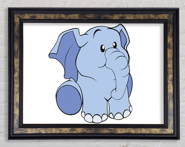 Happy Baby Elephant White Framed Print