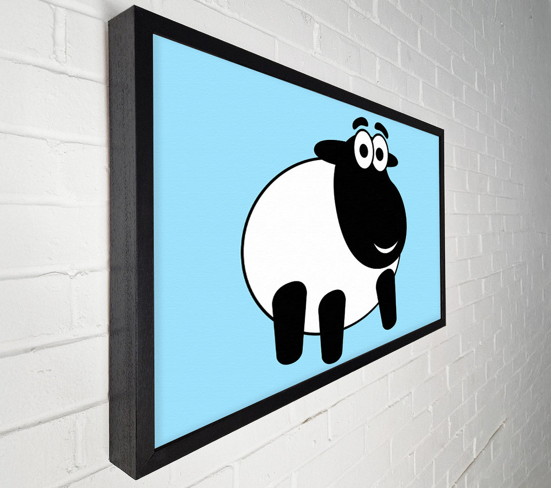  A Canvas Print of Happy Cartoon Sheep Baby Blue Canvas Wall Art
