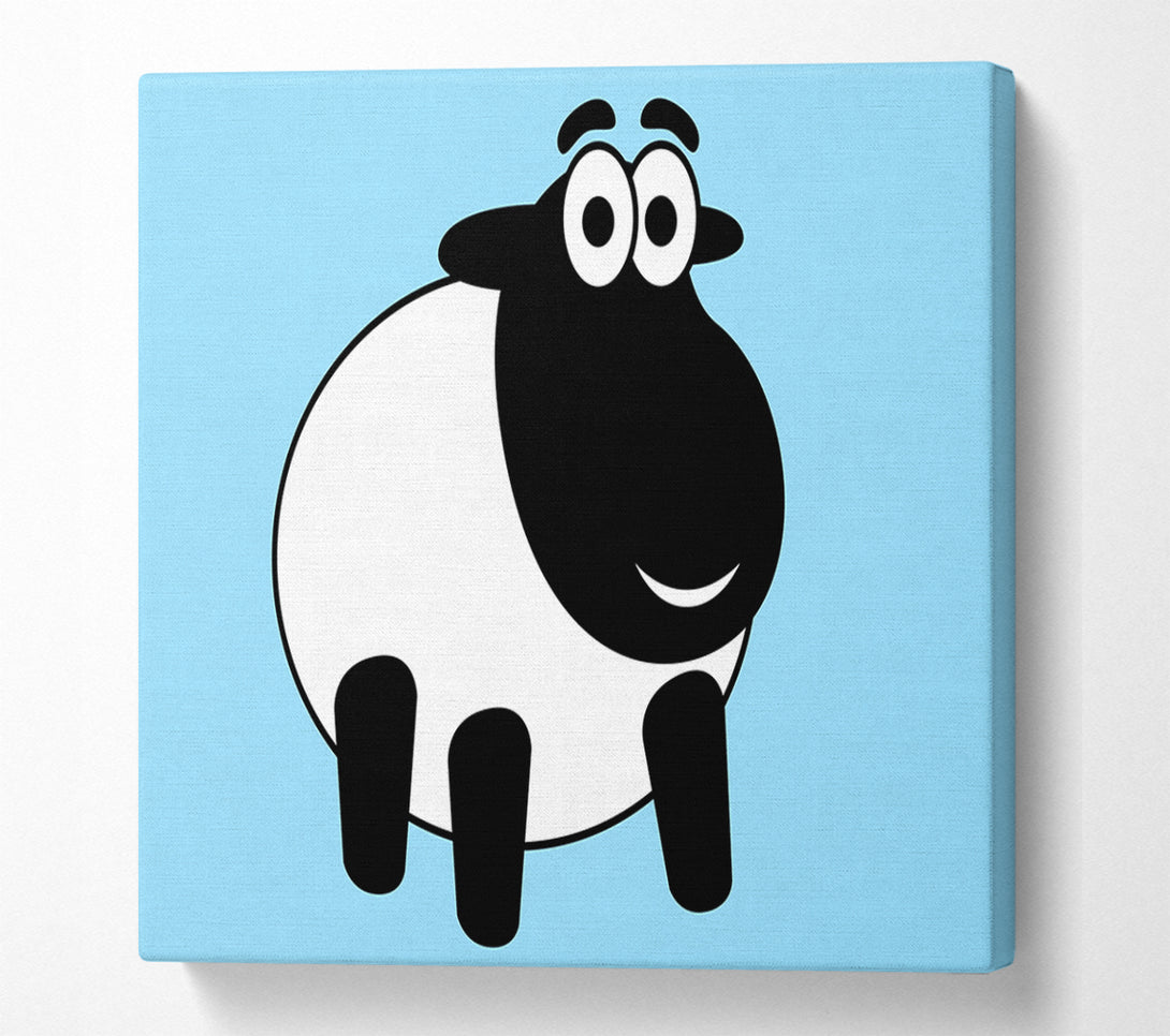  A Canvas Print of Happy Cartoon Sheep Baby Blue Canvas Wall Art