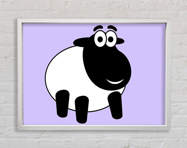 Happy Cartoon Sheep Lilac Framed Print