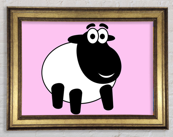 Happy Cartoon Sheep Pink Framed Print