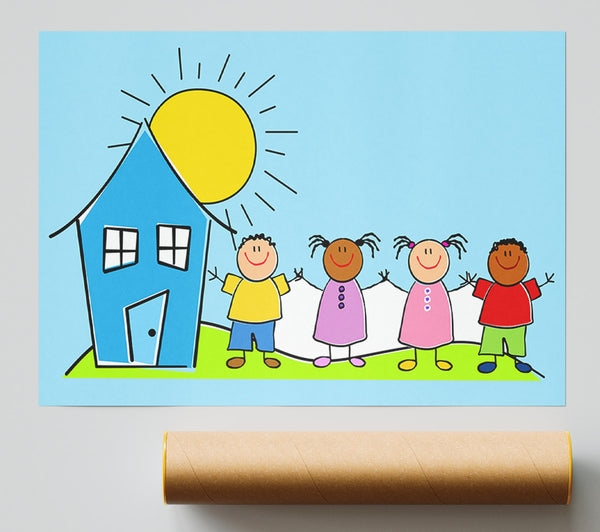 Happy Children In The Sun Baby Blue Poster
