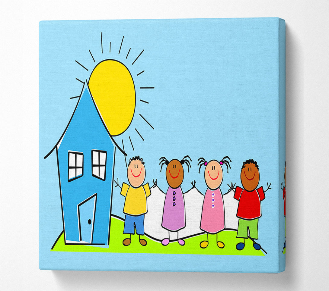  A Canvas Print of Happy Children In The Sun Baby Blue Canvas Print