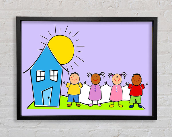 Happy Children In The Sun Lilac Framed Print