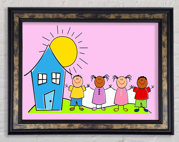 Happy Children In The Sun Pink Framed Print