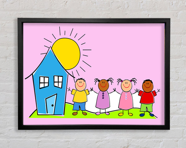 Happy Children In The Sun Pink Framed Print