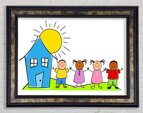 Happy Children In The Sun White Framed Print