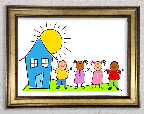 Happy Children In The Sun White Framed Print