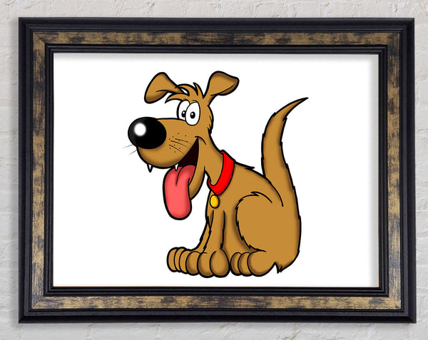 Happy Dog Cartoon With Tongue Out White Framed Print