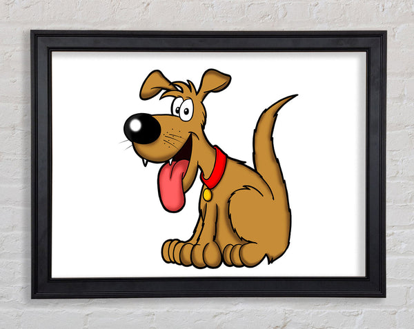 Happy Dog Cartoon With Tongue Out White Framed Print