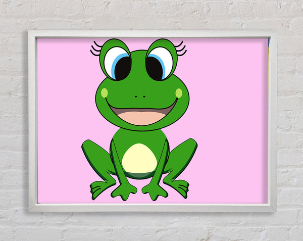 Happy Frog Ready To Leap Pink Framed Print