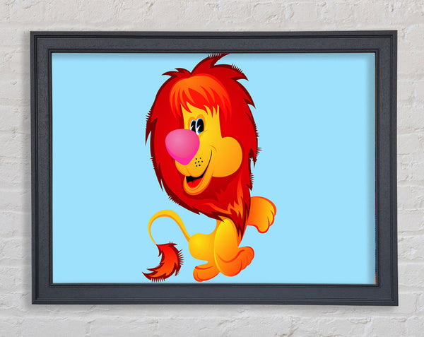Happy Lion Baby Blue Framed Print
