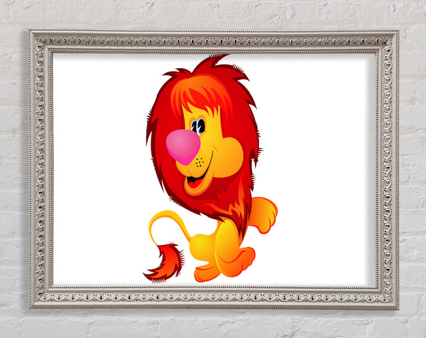 Happy Lion White Framed Print