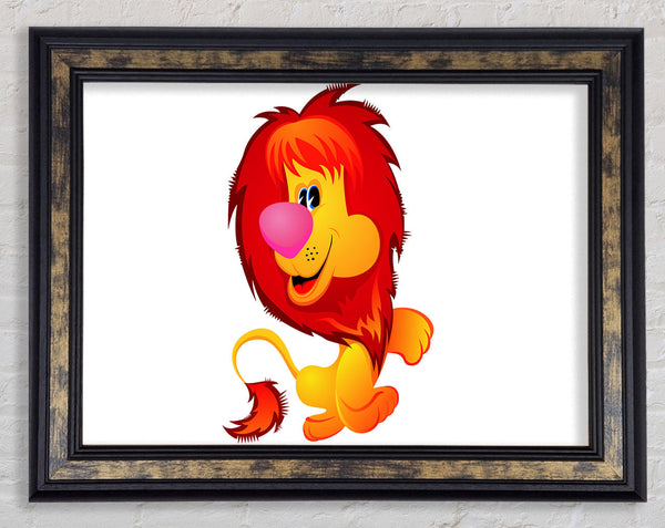 Happy Lion White Framed Print