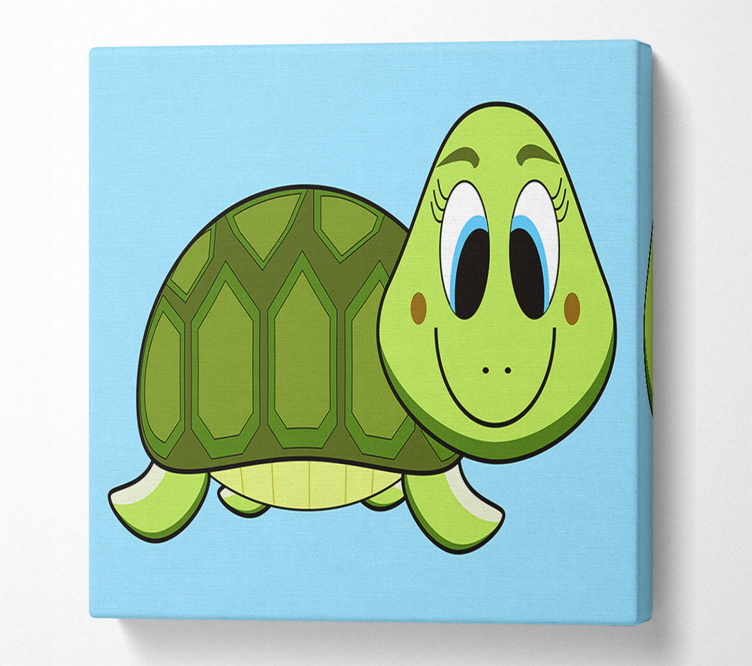  A Canvas Print of Happy Turtle Baby Blue Canvas Art