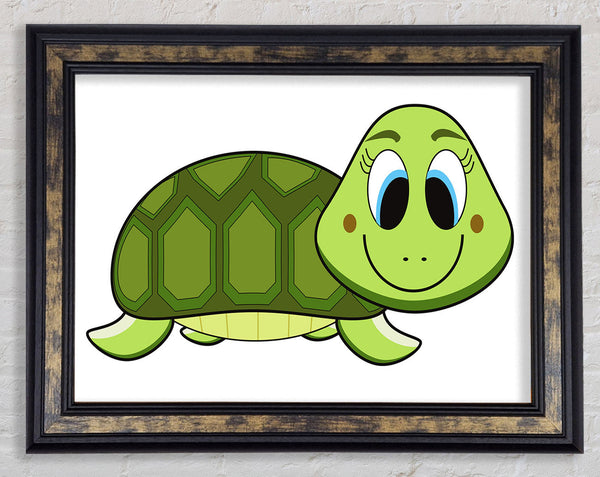 Happy Turtle White Framed Print