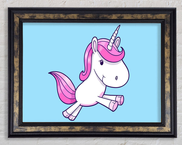 Leaping Unicorn Baby Blue Framed Print