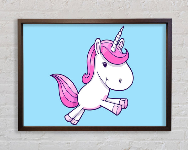 Leaping Unicorn Baby Blue Framed Print