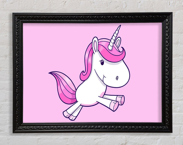Leaping Unicorn Pink Framed Print